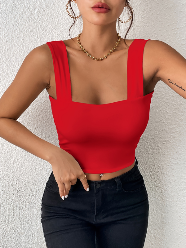 New camisole wide shoulder strap sexy slim hot girl sleeveless top - Red / XS
