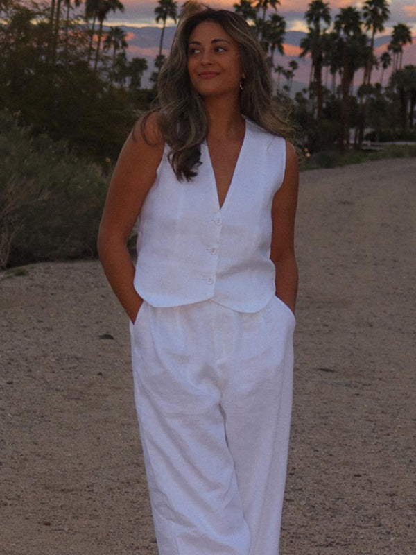 New casual and fashionable sleeveless vest vest and trousers two-piece set