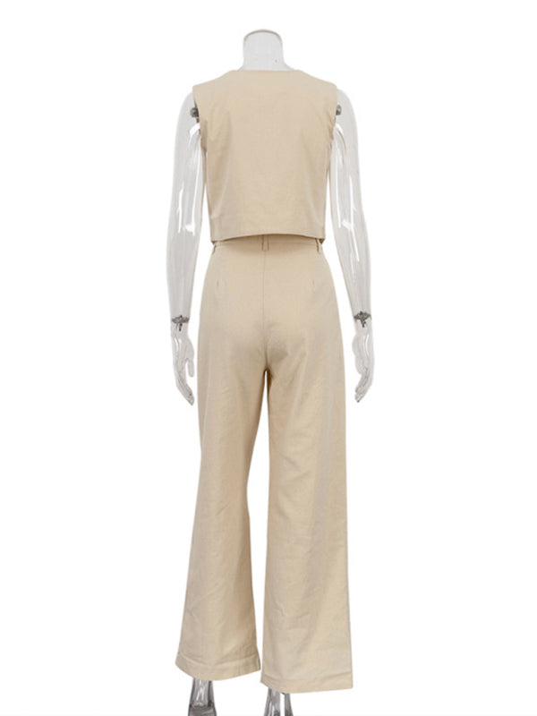 New casual and fashionable sleeveless vest vest and trousers two-piece set