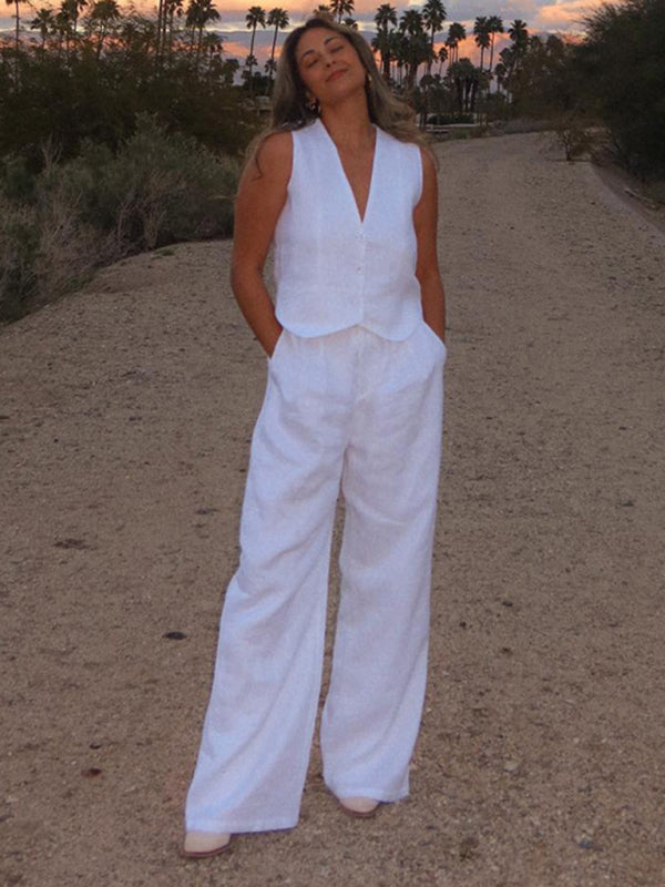 New casual and fashionable sleeveless vest vest and trousers two-piece set