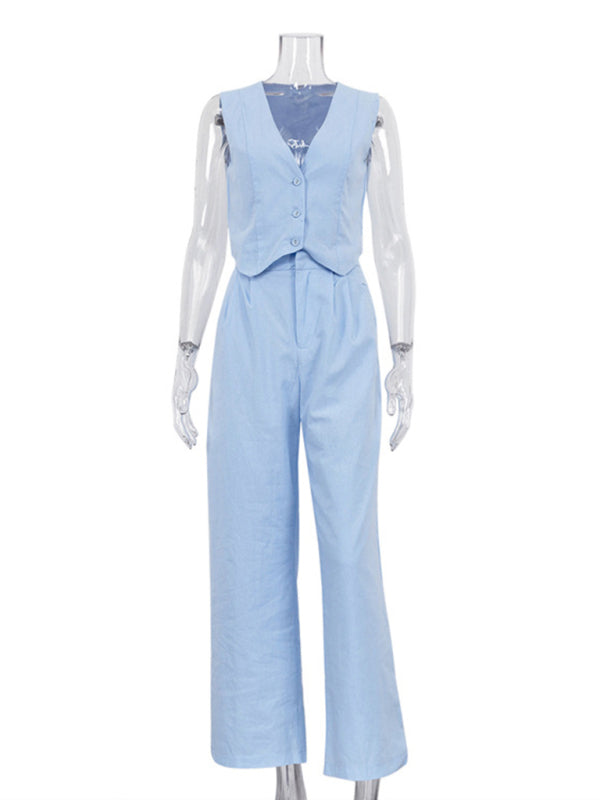 New casual and fashionable sleeveless vest vest and trousers two-piece set