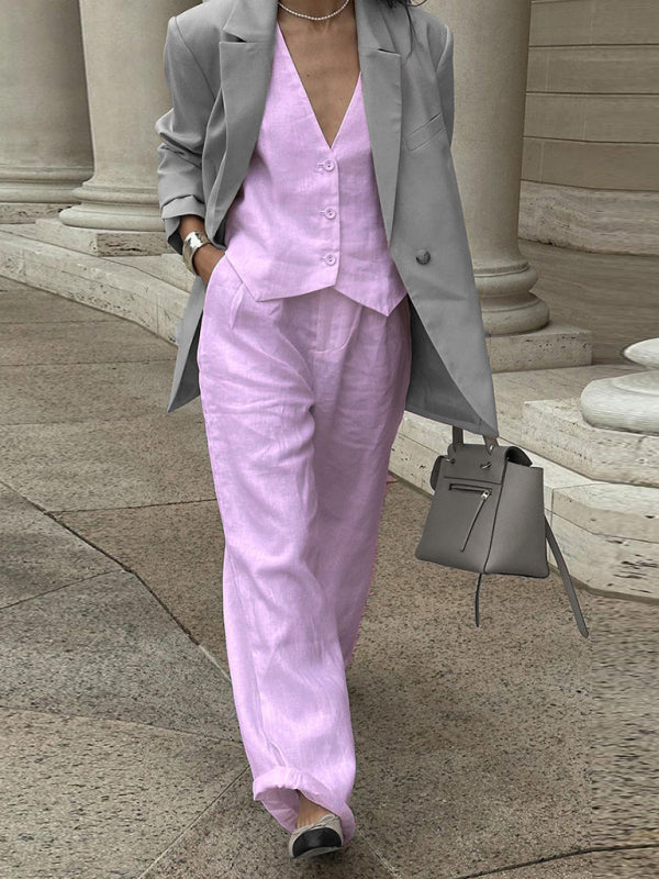 New casual and fashionable sleeveless vest vest and trousers two-piece set - Pink / S