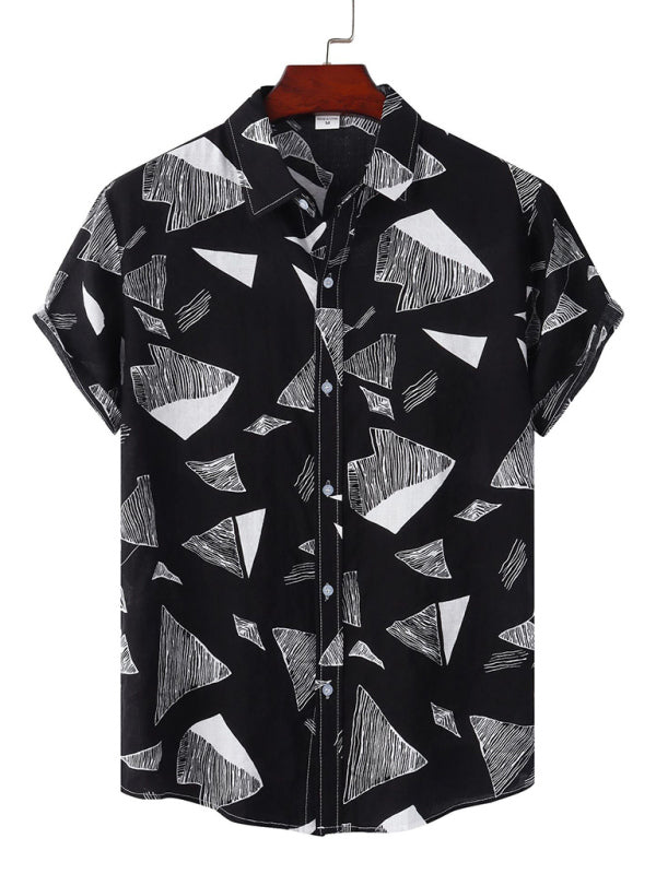 New Casual Beach Shirt Hawaiian Short Sleeve Floral Shirt - Black / M