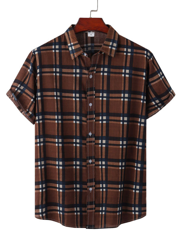 New Casual Beach Shirt Hawaiian Short Sleeve Floral Shirt - Brown / M