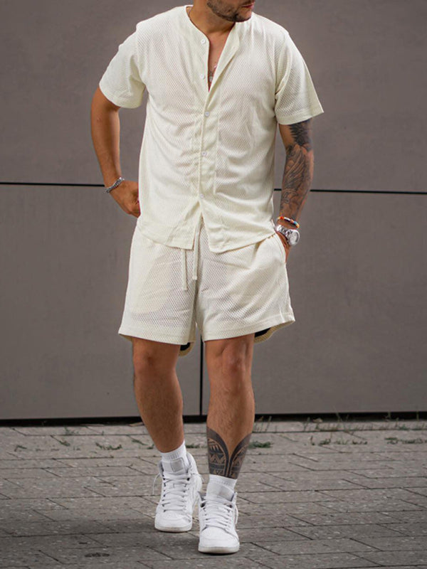 New casual sports suit loose short-sleeved T-shirt shorts - White / M