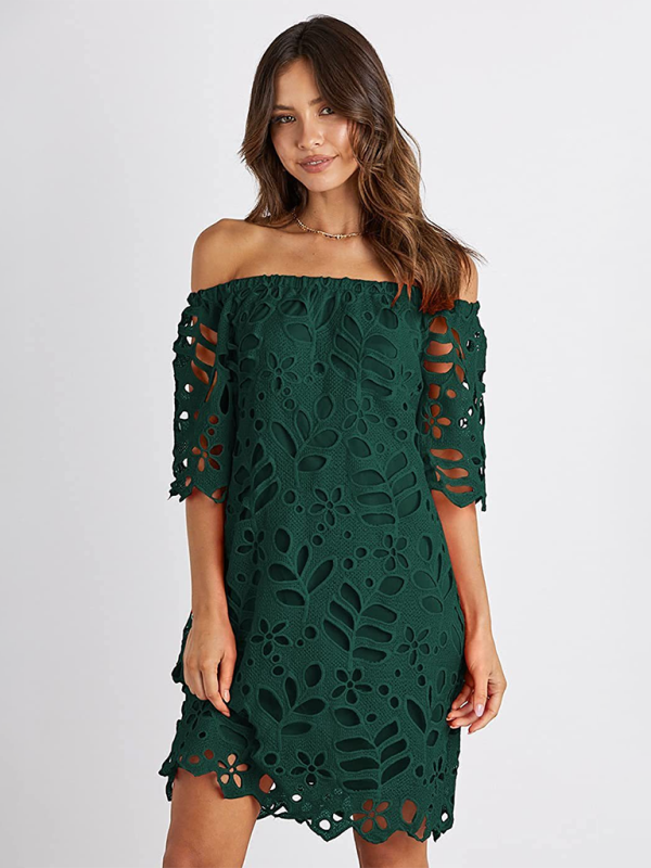 New casual tube top one shoulder hollow dress - Green / S