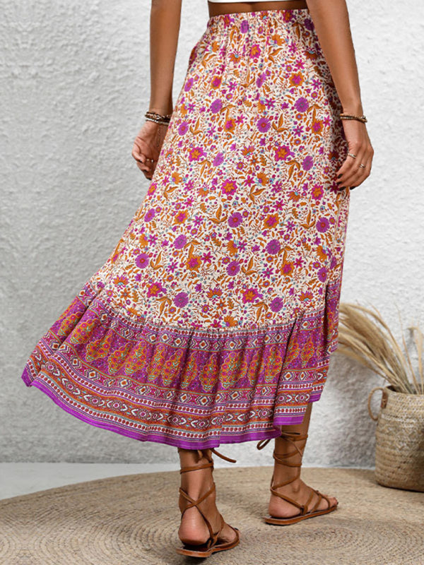 New casual women’s bohemian skirt positioning printed floral skirt