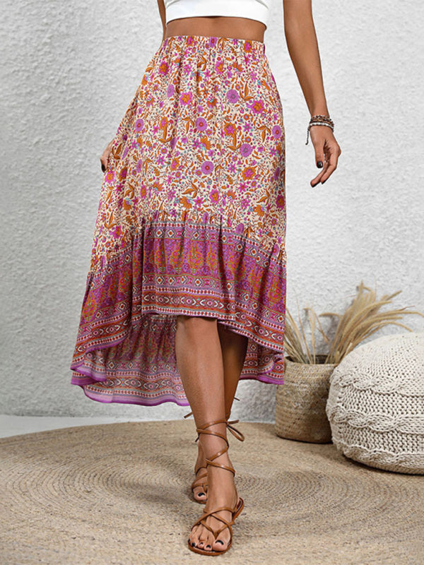 New casual women’s bohemian skirt positioning printed floral skirt