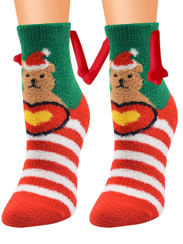 New Coral Velvet Christmas Socks Autumn and Winter Cotton Stickers Magnet Hand Socks Mid-Tube Socks - Pattern3