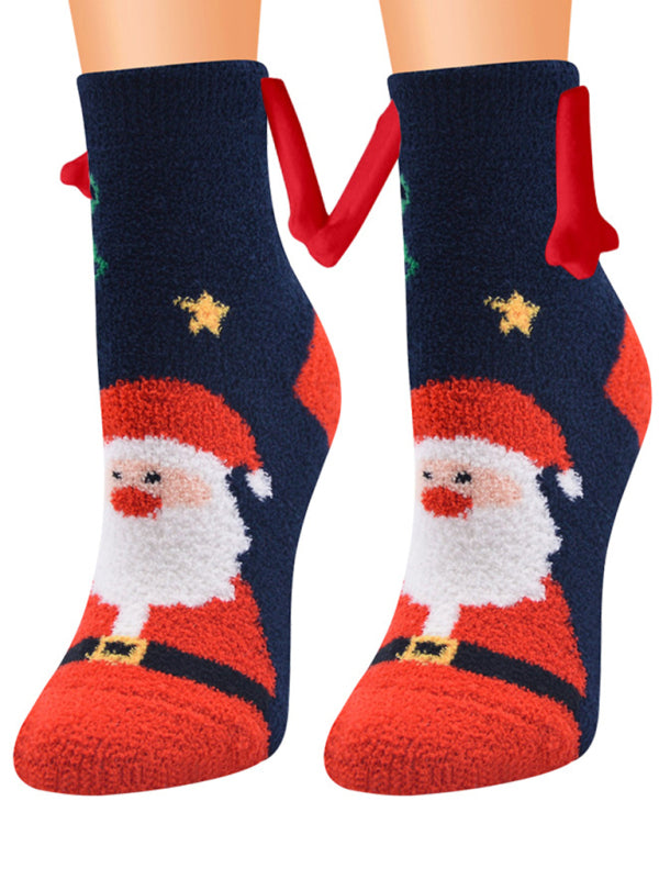 New Coral Velvet Christmas Socks Autumn and Winter Cotton Stickers Magnet Hand Socks Mid-Tube Socks - Pattern1