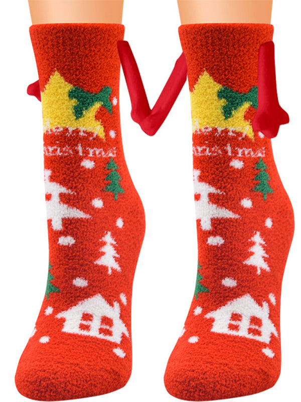 New Coral Velvet Christmas Socks Autumn and Winter Cotton Stickers Magnet Hand Socks Mid-Tube Socks - Pattern2