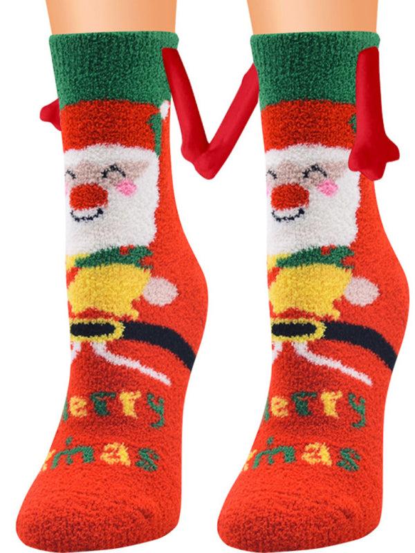 New Coral Velvet Christmas Socks Autumn and Winter Cotton Stickers Magnet Hand Socks Mid-Tube Socks - Pattern7