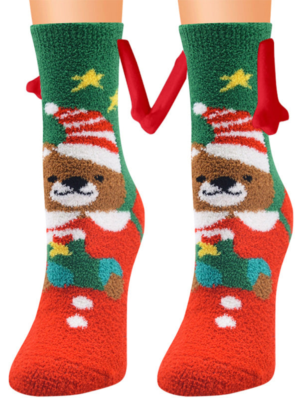New Coral Velvet Christmas Socks Autumn and Winter Cotton Stickers Magnet Hand Socks Mid-Tube Socks - Pattern6
