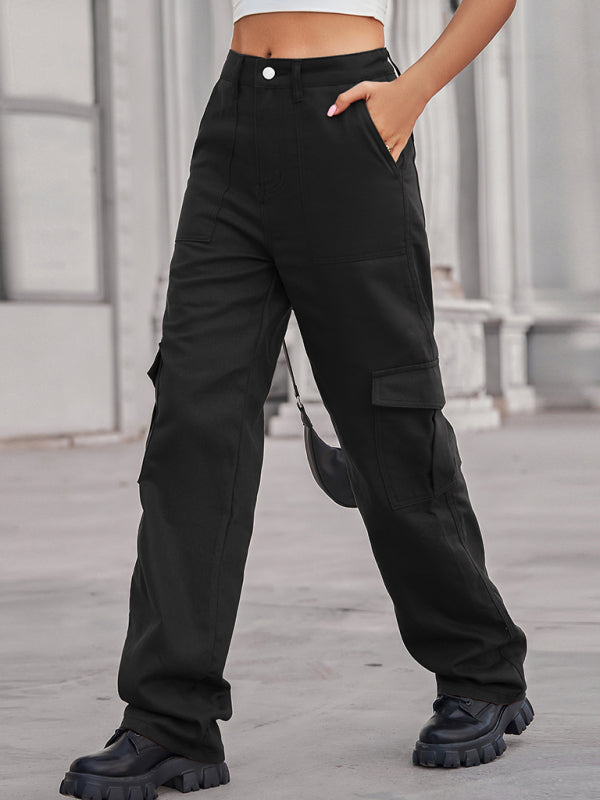 New denim semi-elastic design personality all-match overalls trousers - Black / S