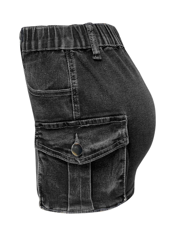 New denim skirt women’s summer retro elastic tight workwear pocket hip skirt