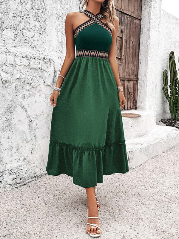 Elegant green halter neck midi dress displayed in the New Elegant Halter Neck High Waist Dress collection