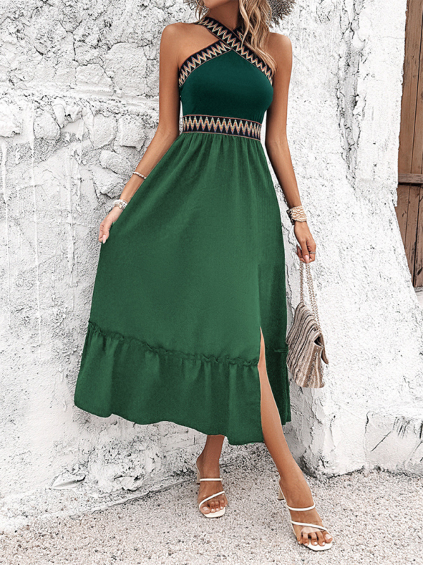 Elegant green halter neck midi dress from the New Elegant Halter Neck High Waist Dress collection