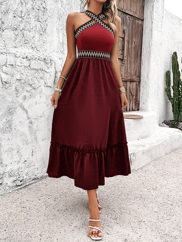 Elegant Burgundy halter neck midi dress from the New Elegant Halter Neck High Waist Dress collection