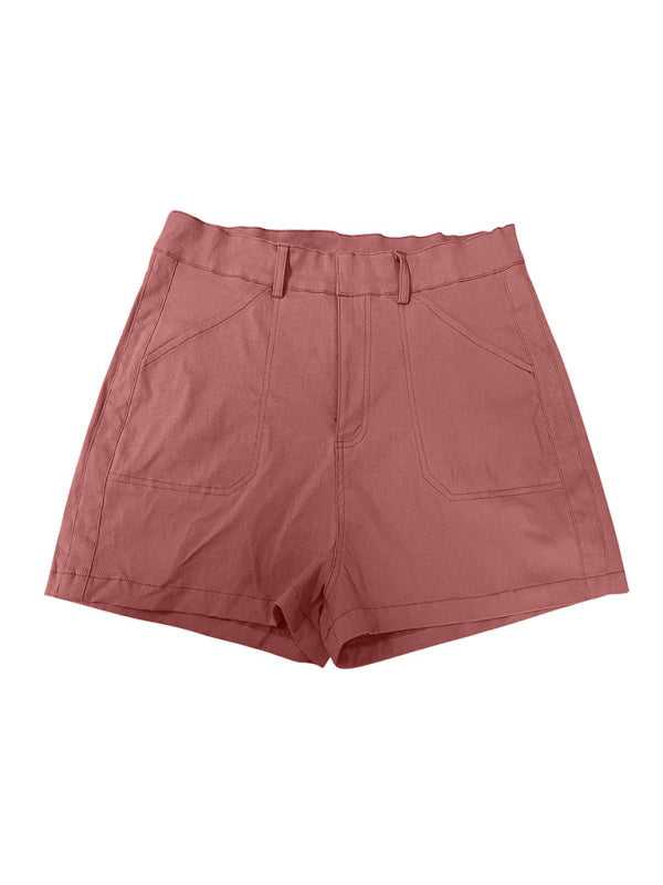 New fashion all-match women’s high elastic twill large pocket solid color casual shorts