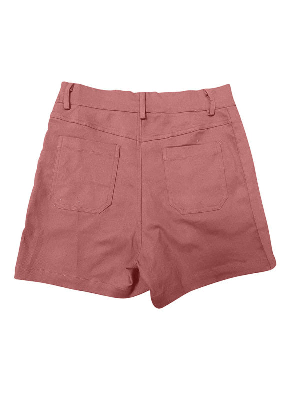 New fashion all-match women’s high elastic twill large pocket solid color casual shorts