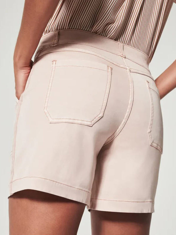 New fashion all-match women’s high elastic twill large pocket solid color casual shorts