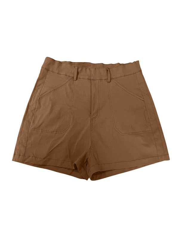 New fashion all-match women’s high elastic twill large pocket solid color casual shorts