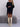 New Fashion Lace Slit Mid-Length Casual Loose Pullover Sweater - Black / S