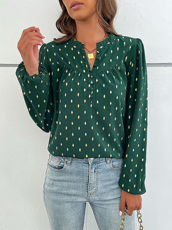New Fashion Long Sleeve V Open Collar Bronzing Shirt