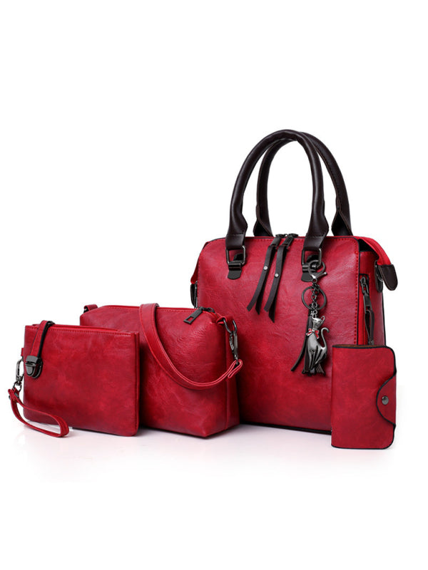 New Fashion Messenger Bag Four-Piece Set Retro Mother-in-Chief Handbag - Red / F
