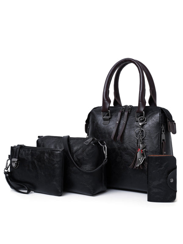 New Fashion Messenger Bag Four-Piece Set Retro Mother-in-Chief Handbag - Black / F