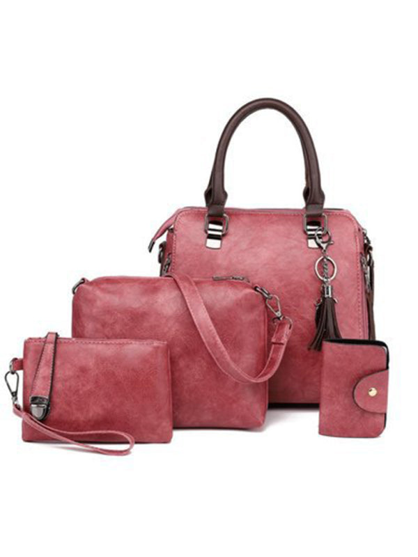 New Fashion Messenger Bag Four-Piece Set Retro Mother-in-Chief Handbag - Pink / F