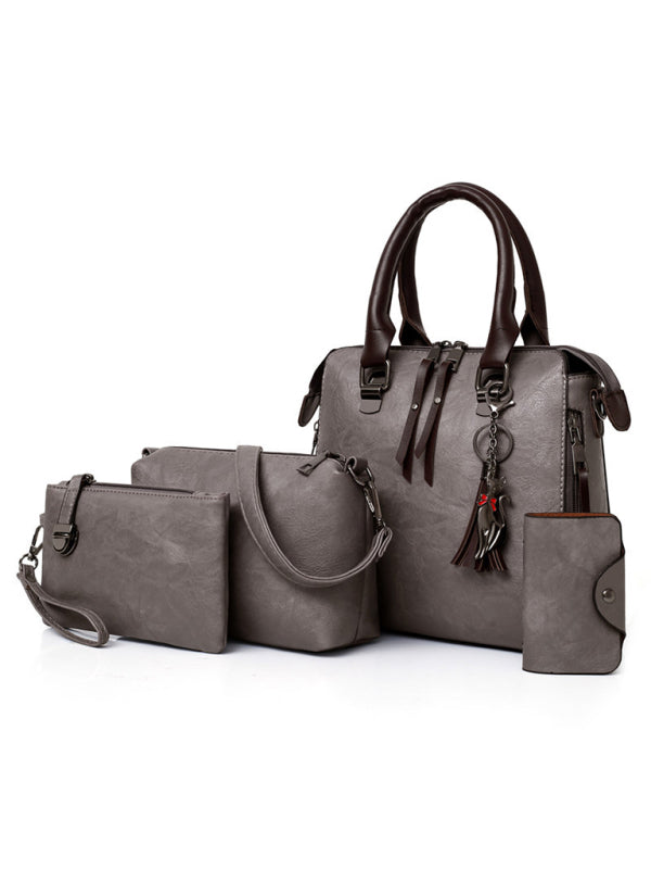 New Fashion Messenger Bag Four-Piece Set Retro Mother-in-Chief Handbag - Misty grey / F