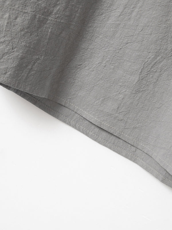 Gray textured fabric with stitched hem on collar slim casual long sleeve shirt