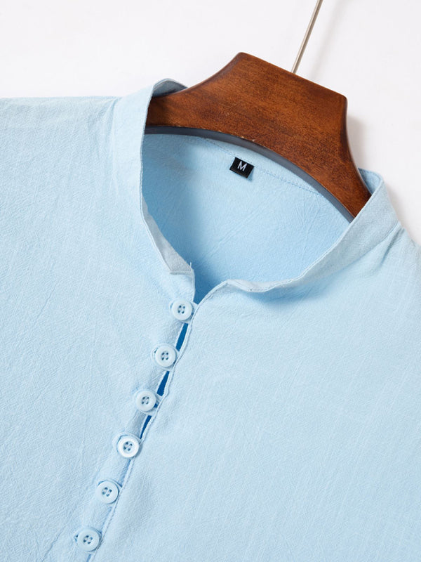 Light blue collar slim casual long sleeve shirt from New Fashion Retro Stand Collar Slim Fit collection