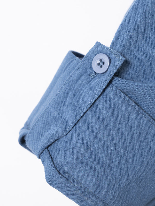 Blue fabric sleeve with button from New Fashion Retro Stand Collar Slim Fit Casual Shirt