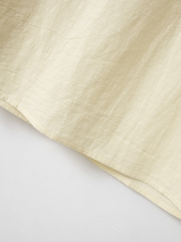 Cream-colored fabric with subtle vertical stripes for New Fashion Retro Stand Collar Slim Fit Shirt