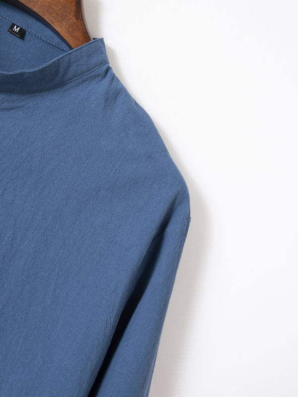 Blue mandarin collar slim fit casual long sleeve shirt from New Fashion Retro Stand Collar collection