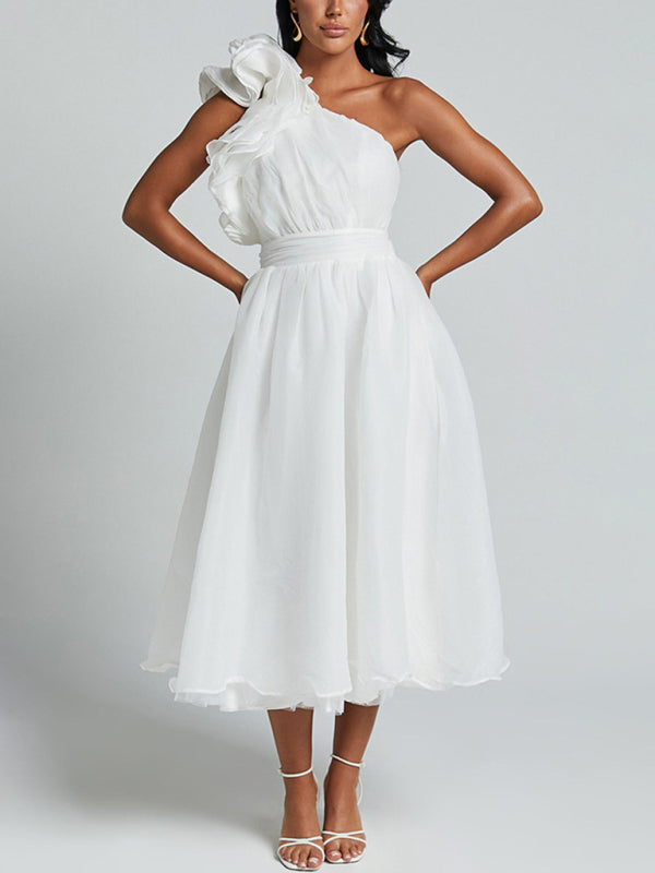 New Fashion Sexy Solid Color Off-shoulder Backless Dress