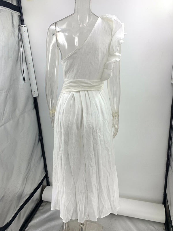 New Fashion Sexy Solid Color Off-shoulder Backless Dress