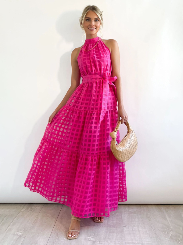 New Fashion Solid Color Halter Neck Dress - Rose / S