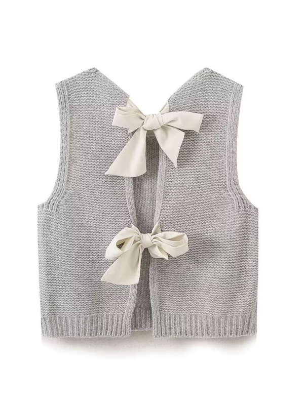 New Fashion Vest Bow Tie Sweater Vest - Grey / S