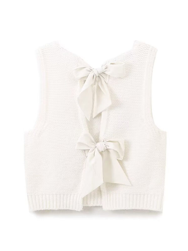 New Fashion Vest Bow Tie Sweater Vest - White / S
