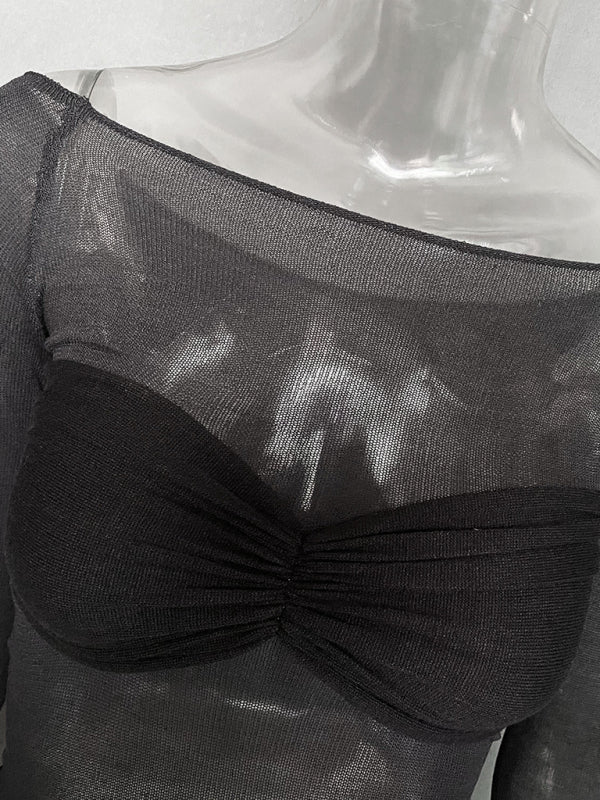 New Fashion Women’s Clothing Lightweight See-Through Neck T-Shirt Top