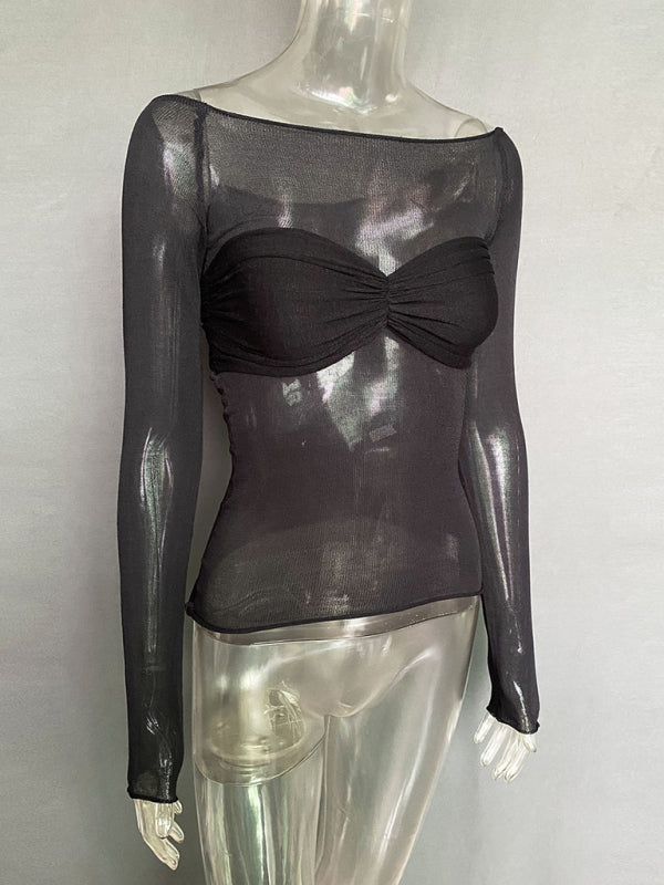 New Fashion Women’s Clothing Lightweight See-Through Neck T-Shirt Top