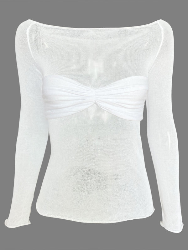 New Fashion Women’s Clothing Lightweight See-Through Neck T-Shirt Top
