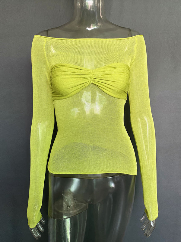 New Fashion Women’s Clothing Lightweight See-Through Neck T-Shirt Top - Green / S