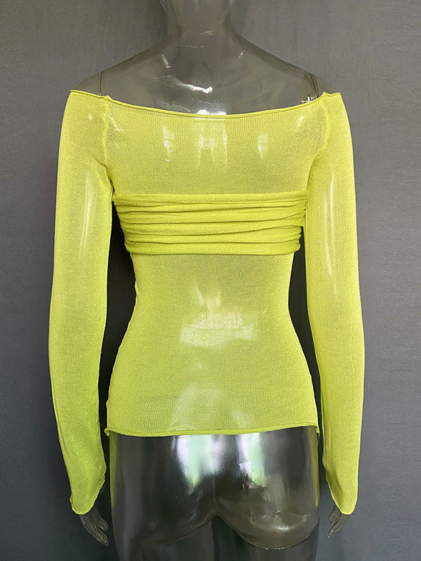 New Fashion Women’s Clothing Lightweight See-Through Neck T-Shirt Top