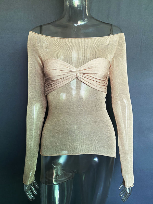 New Fashion Women’s Clothing Lightweight See-Through Neck T-Shirt Top - Camel / S