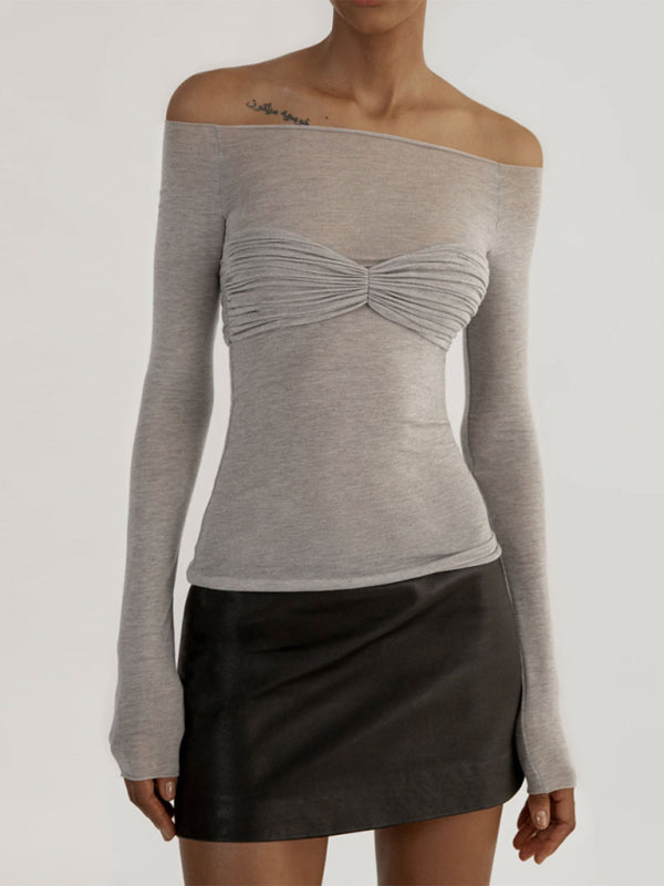 New Fashion Women’s Clothing Lightweight See-Through Neck T-Shirt Top - Grey / S