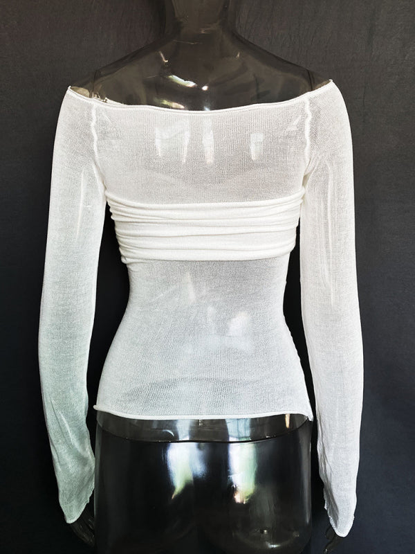 New Fashion Women’s Clothing Lightweight See-Through Neck T-Shirt Top